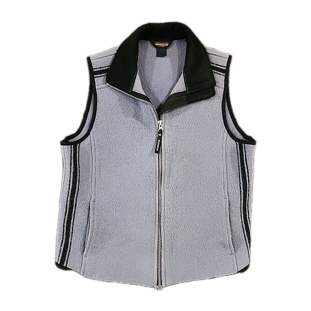 Woolrich Blanket Vest Women’s M Wool Blend Full Zip Gray Black Pockets